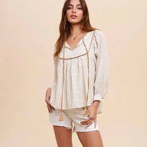 In Bloom Cream Blouse with Tassel Accents